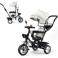 Kids Tricycle Grow with Your Child with Reversible Seat, Tricycle for Kids with Storage Space, Sun Visor, Telescopic Pole and Removable Pedals, Push Tricycle for Girls and Boys (Grey)
