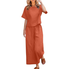 Zweiteiler Damen Sommer, Bluse Tshirt und Lange Hosen, Hosenanzug Lockerer Casual Freizeitanzug Kurzen Ärmeln Rund Ausschnitt Jogginganzug Luftige Leicht Sport Outfit Solide Elegante 2024