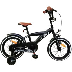 AMIGO Explorer Children's Bicycle 14 Inch with Handbrake, Back Pedal, Handlebar Pad and Stabilisers - from 4-5 Years - Black/White