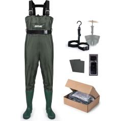 Goture Wathose Herren wasserdichte, 70D Nylon/500 PVC, wasserdichte Wathose zum Angeln, Jagd, Wathose mit Stiefelfuß, wasserdichte Handytasche für Männer und Frauen, Grün