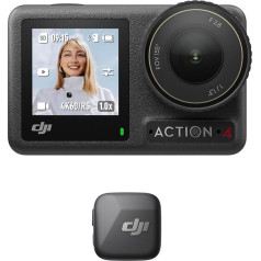 DJI Osmo Action 4 + Mic Mini Transmitter (Infinity Black), Action Cam, Wireless Microphone, Detailed Audio, OsmoAudio, Active Noise Cancellation, Auto Limiting