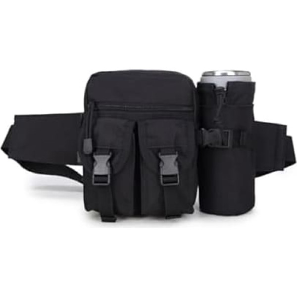 HOUSON Bum Bag with Bottle Holder, Nylon Water Bottle Holder, Military Water Bottle Bag with Water Bottle Holder for Hiking, Cycling, Running, Camping, Black, black