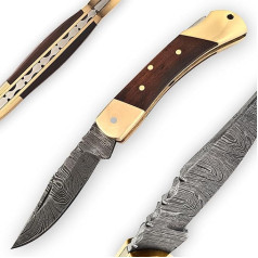 Auerbach Damascus Knife Walnut Wood - Small Pocket Knife Folding Knife Two-Handed Traditional Handmade Damascus Steel Hand Forged Gifts for Men