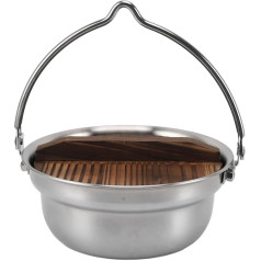 Camping-Kochgeschirr, Einfache Reinigung, Hitzekonservierung, Verhinderung von Verbrühungen, Hängendes Camping-Kochgeschirr, 304 Edelstahl-Holzdeckel für Picknick (4,5 l)