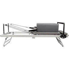 Folding Pilates Reformer Machine with Double Resistance for Home Training, Feathers and Cords - Includes Pilates Box - Beige