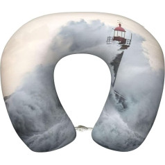 DEXNEL Lighthouse In Storm Flugzeug-Reisekissen, Memory-Schaum-Kissen, geeignet für Flugzeug, Schlafen, Reisen