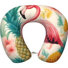 AKDODK Flamingo und Ananas Nackenkissen für Reisen, Memory-Schaum-Reisekissen, tragbares Flugzeug-Zubehör