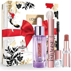 L'Oréal Paris Luxury Gift Set for Women - 1 Anti Wrinkle Serum - Hyaluronic Acid + 1 Black Mascara - Castor Oil Lash Paradise + 1 Moisturising Lip Balm Glow Paradise Nude