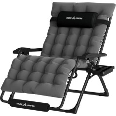 UDPATIO Folding Sun Lounger with Drink Holder Garden Lounger with Cushion Padding, 78 cm Extra Wide Garden Chair, Adjustable Backrest with Cushion Support, Anthracite