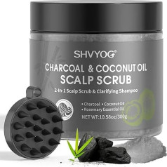 Scalp Scrub, SHVYOG Scalp Scrub with Bamboo Charcoal, Scalp Scrub with Coconut Oil to Prevent Building, Hair Treatment, Nourishing Detoxification Hair Care with Scalp Massager, 10.58 oz