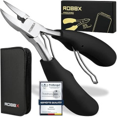 ROBBX® Professional Nail Clipper for Strong Toenails and Fingernails, Soft Grip Includes Sturdy Leather Case, Nail Scissors for Thick Nails