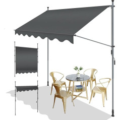 SUNNY GUARD Clamp Awning 300 cm with Hand Crank Balcony Awning No Drilling UV-Resistant Height Adjustable Sun Protection Waterproof Anthracite
