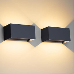 Klighten Indoor/Outdoor 24 W LED Wall Light, 2 Pieces, IP65 Outdoor Light, Wall Up Down with Adjustable Beam Angle, Warm White, Anthracite