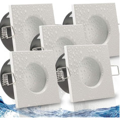 trendlights24 Aqua Base IP65 LED Bathroom Recessed Spotlights, 230 V, White, Square, Dimmable, Set of 5 Spotlights, 5 W, Cool White, Flat, 50 mm, Recessed Bathroom Lights