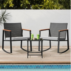 Bealife 3 Piece Rattan Outdoor Garden Furniture Set Balcony Porch Patio (Grey)