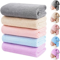Wuwahold Microfiber Hair Towels Waffle Hair Towel Set, Super Soft, Highly Absorbent, Sturdy, Quick Drying, Turbans for Long, Thick, Curly Hair (Pack of 5, 40