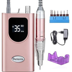 Delanie Electric Nail Cutter 35000 rpm, Rechargeable Cutter for Gel Nails, Nail Polish, Manicure Set, Electric Nail File with Nail Bits, Adjustable Speed and Direction, Rose Gold