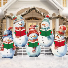 Blosssound Große Weihnachts-Schilder für den Außenbereich, 80 cm, Rasenschilder mit Heringen, Weihnachtsdekoration, Gartendekoration für Rasen, Hof, Weg, Gehweg, Zubehör, Weiß, Schneemann, 5 Stück