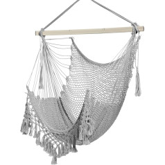 Hanging Chair Made of Soft Cotton Rope with Heavy Duty Metal Pole, Suitable for Indoor Outdoor Garden Balcony, Maximum Load 150 kg