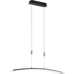 Fischer & Honsel Metis 60554 LED Pendant Light, 1-Bulb, Ceiling Light Continuously Dimmable, Tunable White in 3 Levels, Height Adjustable, Metal & Acrylic Glass, Sand Black & Nickel Colour, 90 x 9 cm