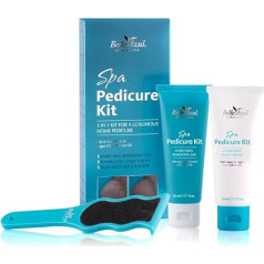 Belle Azul 3-in-1 Spa Pedicure Kit for Silky Smooth Feet. Includes Callus Removing Gel, Hydrating Argan Oil Foot Cream and Double-Sided Foot File (2 x 50ml.)