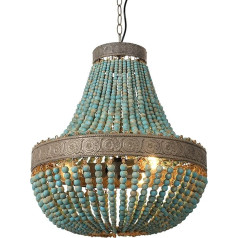 Newrays Vintage Antique Blue White Wood Pearl Chandelier Pendant Three Lights Finishing Ceiling Lights