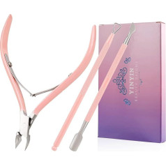 YINYIN Cuticle Cutter with Cuticle Pusher and Cutter, Professional Cuticle Trimmer, Stainless Steel, Durable Pedicure Manicure Tools for Fingernails and Toenails (Pink)