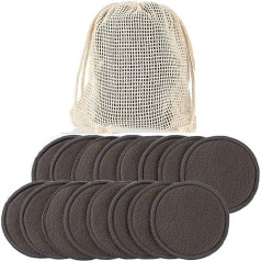16 Pieces Bamboo Fiber Makeup Remover Pad, Portable Washable Reusable Facial Cleansing Puff, Cotton Face Pads, Cleaning Cloth Pads with Laundry Bag for Clean Face