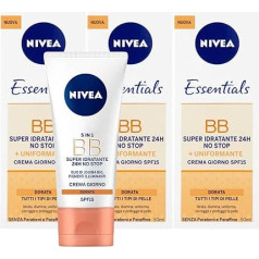 NIVEA Essentials BB Cream Pigmented Day Cream, Super Moisturising, 24 Hour, No Stop SPF 15, Evenly, Brightening with Jojoba Oil and Minerals, Golden Shade for All Skin Types, 3