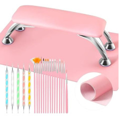 Large Armrest for Nails Cushion, Microfibre Leather Nail Armrest, Soft Hand Rest for Nails Toenails, Removable Nail Palm Rest with Installation Tools and Manicure Tools (Pink)