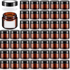Layhit 60 Pieces 60ml Amber Clear Jars with Lids Empty Cosmetic Jars with Inner Liner, White Labels for Storing Lotions, Powders, Ointments, Candle Making