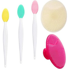 5 Piece Mini Exfoliating Brush Set - 2 Silicone Facial Cleansing Brushes and 3 Lip Scrub Brushes.