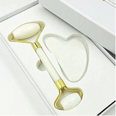 Guasha, Gesichtsroller, Schönheitsroller, Hautpflege-Werkzeuge, Gesichts-Guasha-Massagewerkzeuge, Gua-Sha-Werkzeuge for Gesichts- und Körper-SPA, 100% originaler natürlicher Jadestein /47 (Color : W