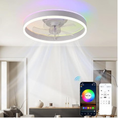 Ceiling Fan with Lighting, Ceiling Fan with Remote Control & App, RGB Colourful Colour Changer Ceiling Light, Ceiling Lamp with Fan 6 Wind Speed Timing, for Bedroom, Living Room A