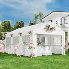 TRIUMPHKEY Party Tent, High-Quality Gazebo 3 x 6 m Gazebo Tent PE Tarpaulin 560 g/m² Garden Tent Marquee Waterproof UV50+, White