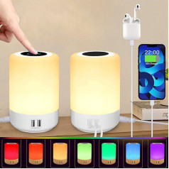 Taipow Bedside Lamp Touch Dimmable with 4 USB Charging Ports & 8 Colours, 6 W LED Table Lamp RGB Colour Changing with Timing Function, LED Night Light for Bedroom, Living Room, Office, White (Pack of