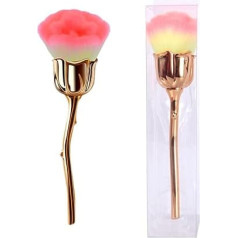 AKOAK 1 Packung Rosenblüten-Design Nagelkunstreiniger Pinsel Multifunktionaler Rougepinsel Puderpinsel Schönheit Maniküre Werkzeug Gel Nagelpflege Zubehör (Hellrosa + Gold)