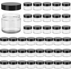 HOA Kinh 2oz 40 Pack Clear Jars with Lids Empty Cosmetic Containers Round Airtight with Black Lids for Storage Lotions Powder Salves