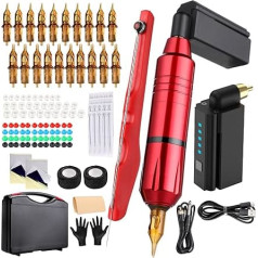 HAWINK Wireless Tattoo Machine Rotary Pen Kit Hand Poke a Stick 20pcs Tattoo Needles Cartridge Tattoo Grip Tape Wrap with Case RNP28KITP199-2