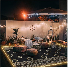 Outdoor Rug 8x10ft Patio RV Camping with LED Light Strip Waterproof Plastic Straw Rug Reversible Portable Floor Mats Outdoor Decor Indoor Carpet Balcony
