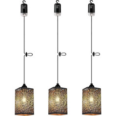 EcoGehen 3 x Decorative Hanging Lamps, Ceiling Lamps, Without Electricity, Battery-Operated, Black, Golden Metal Lampshade, Pendant Light for Bedroom, Christmas, Party, Gift, Gazebo