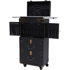 4-Tier Work Trolley, Hairdresser Trolley, Cosmetic Trolley, Cart, Salon Trolley, Vanity Case with Wheels, Hairdressing Case, Beauty Case, Nail Case, Multi Case, Black Make-Up Trolley Case