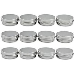 Pack of 12 60ml Empty Refillable Round Silver Aluminium Jars Container Storage Jar Cosmetic Sample Container with Screw Cap for Cream Lip Balm Candle Eyeshadow Powder Tea Salvo