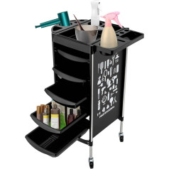 Hairdressing Trolley Tattoo Hairdressing Trolley with Drawers Stylist Hair Styling Salon Trolley Hairdressing Accessories for Beauty Salon, Hairdressing Shops, SPA, Nail Salon, 52 x 36 x 90 cm (Black)