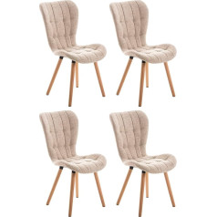 CLP Set of 4 Elda Dining Room Chairs with Upholstery and Fabric Cover, Recliner Chair with Robust Wooden Frame, Upholstered Chair with Decorative Stitching, Colour: Cream