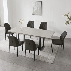 Jiexi Modern Dining Table Set for 6-8 People, Extendable Table for Space Saving, Metal Frame, Farmhouse, Rectangular Kitchen Dining Table for Home, Family (Table + 6 Black Chair)