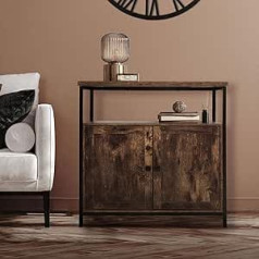 Ml Design Modern Living ML-Design Sideboard, 80 x 80.5 x 50.5 cm, Wood, Vintage Brown, Metal Frame, Matte Black, Chest of Drawers with 2 Doors and Open Compartment, Industrial Design, Kitchen Cabinet, Highboard Storage