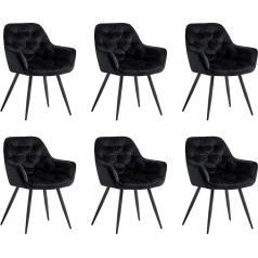 Jahecome Dining Room Chairs, Made of Fabric (Velvet), Living Room Chair, Choice of Colours, Retro Design Armrest, Chair with Backrest, Metal Legs, Black (Black, 6)