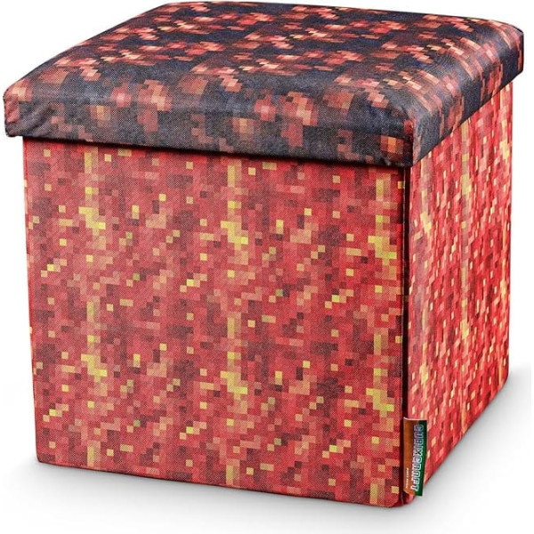 Cubixcraft Pixeldesign Cube Seat Stool with Storage Space, Foldable Stool, Foot Stool, Folding Stool, Seat Cube for Living Room, Children's Room, Pixel Art (38 x 38 x 38 cm, Flaming Lava)