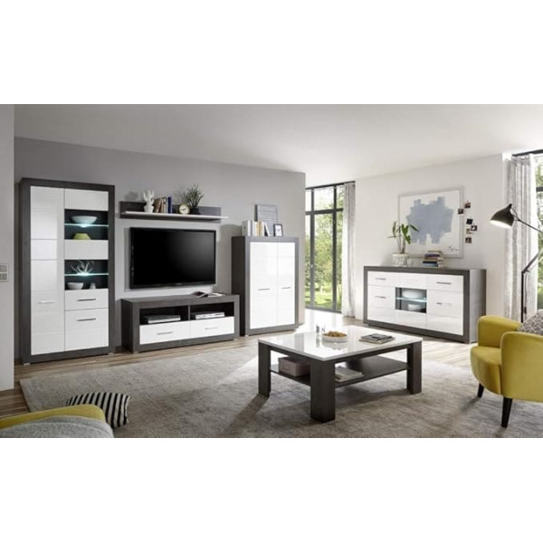 Beauty.scouts Möbel Im Tolero II Living Room Furniture Set Dark Concret/White High Gloss Set of 6 Living Room Furniture Living Room Combination